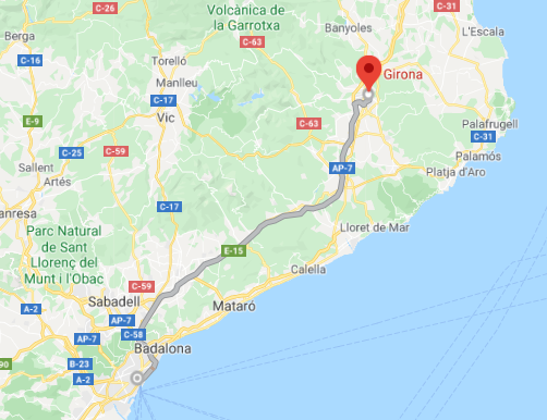 Barcelone to Girona Map